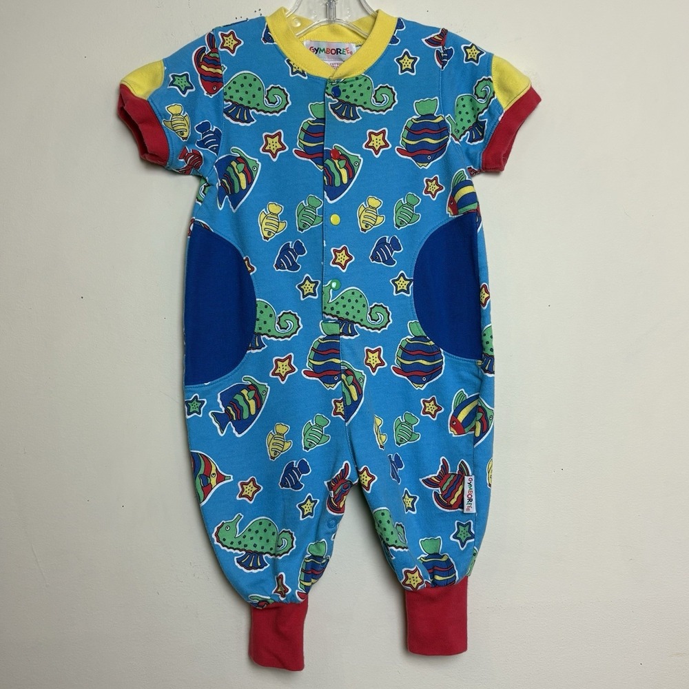 VTG Gymboree Romper Rainbow Tag All Over Print Fish Undersea Newborn‎